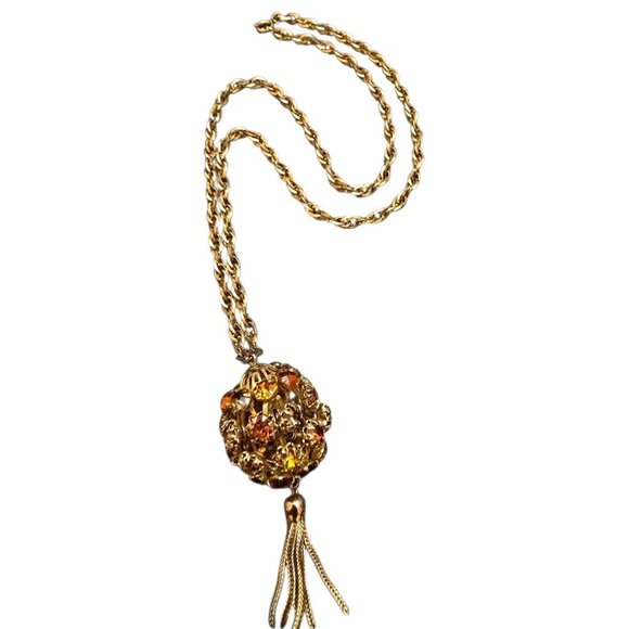 Fun Blingy Shades Of Citrine Rhinestone Ball And Tassel Necklace (A8698) - Picture 1 of 8